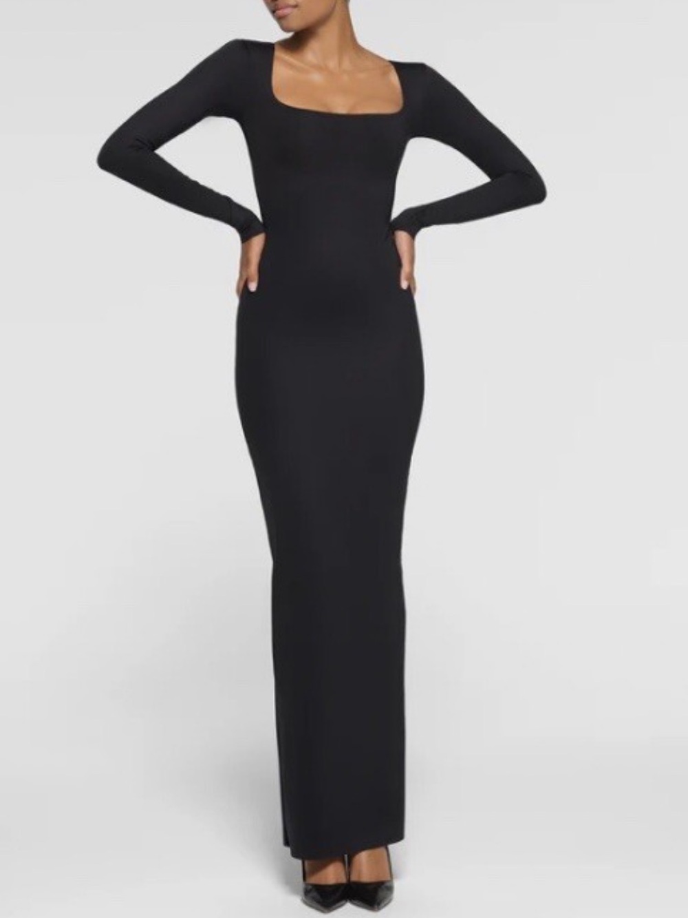 SKIMS body long sleeve slip dress XL onyx compression shaping timeless LBD - Picture 9 of 15